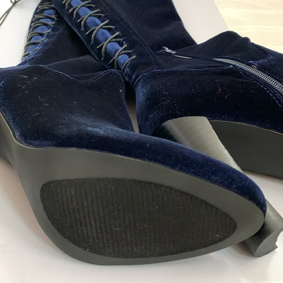 Steve Madden Over the Knee Corset Style Royal Blue Velvet High Heel Boots - Picture 9 of 10